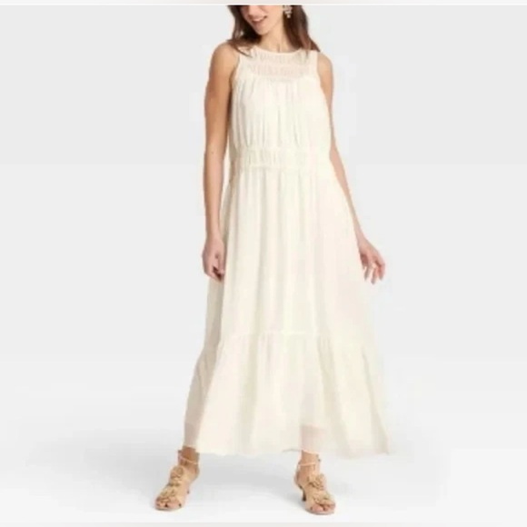 A New Day romantic fairy feminine Cream Chiffon Maxi Sz XL cottage core dress - Picture 2 of 5